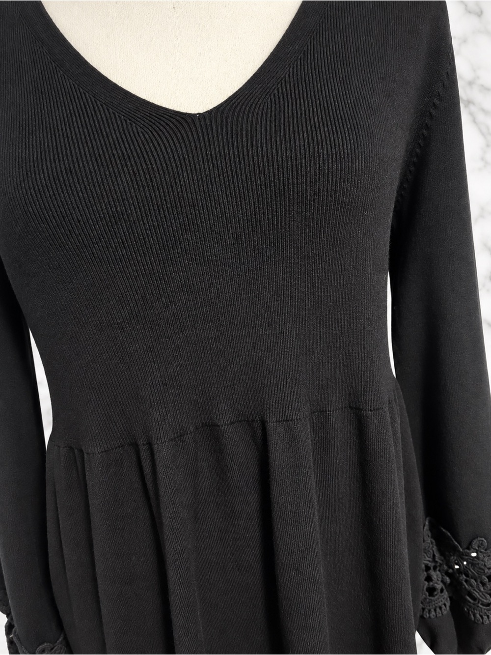 Alfani Black Sweater Dress Lace Cuff Long Sleeve Medium - Picture 4 of 14